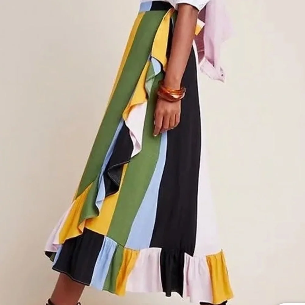 Anthropologie Dolan Mae Wrap Midi Skirt NWT – Colorblock Boho Chic XS - Picture 3 of 9